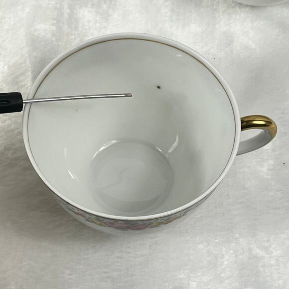 Thuny Czechoslovakia Porcelain Tea Cups Set Of 8 Floral Garland Gold Trim - Picture 8 of 15